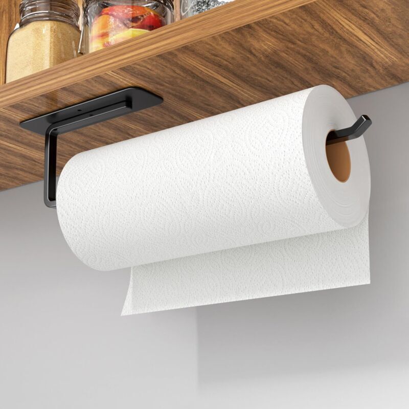 Wandmontierter Papierhandtuchhalter Aus Schwarzer Aluminiumlegierung – Montage Durch Kleben Oder Bohren – Stabile Halterung Für Küche Und Bad