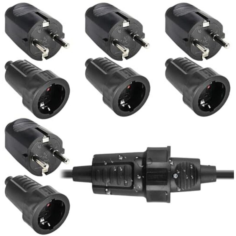 4er-pack Wasserdichte Schuko-stecker Und -buchsen (schutzart Ip54) Mit Gummikappen – 250 V, 16 A