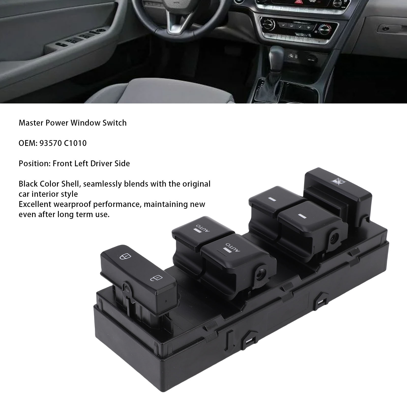 Hauptschalter Für Elektrische Fensterheber 93570 C1010 Für Hyundai Sonata 2015–2019 – Fahrerseite Links – Schwarzes Gehäuse