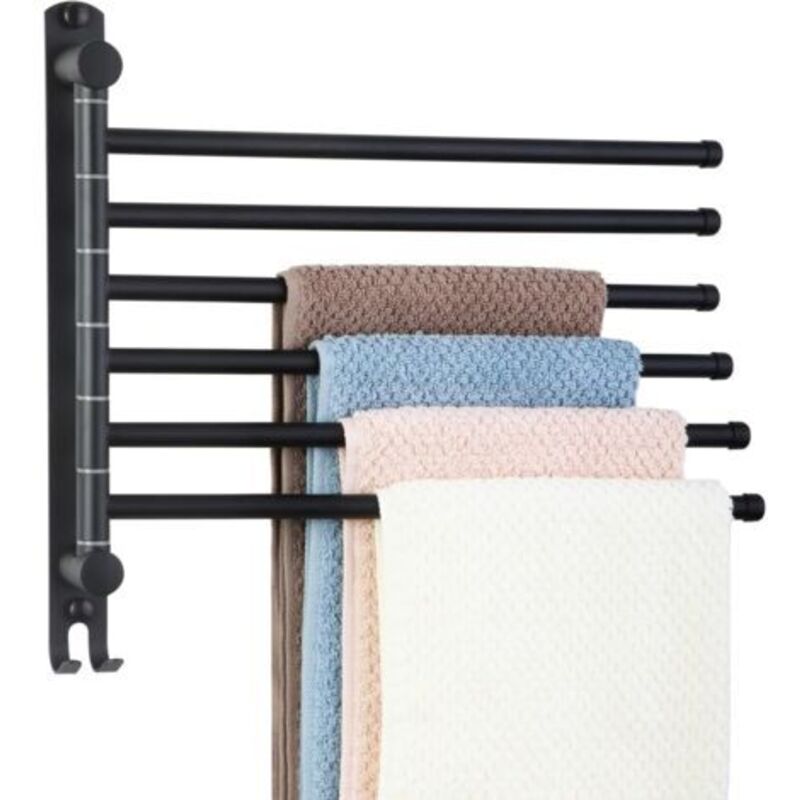 Wandmontierter Handtuchhalter Mit 6 Schwenkbaren Stangen (180° Drehung) Aus Edelstahl Sus304 – Schwarz, Ideal Für Bad Und Küche