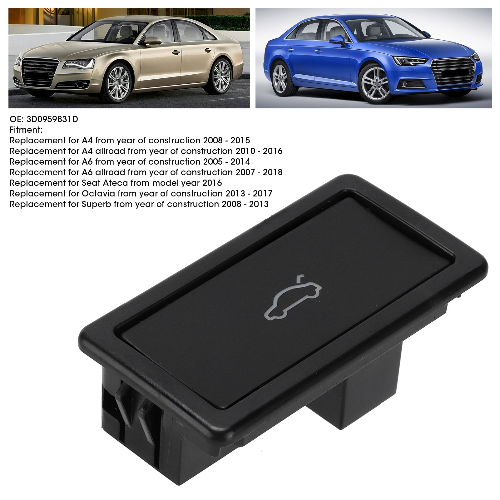 Original-ersatz-heckklappen-/kofferraumschalter 3d0959831d, Schwarz, Abs, Für Audi A4/a6/a7/a8