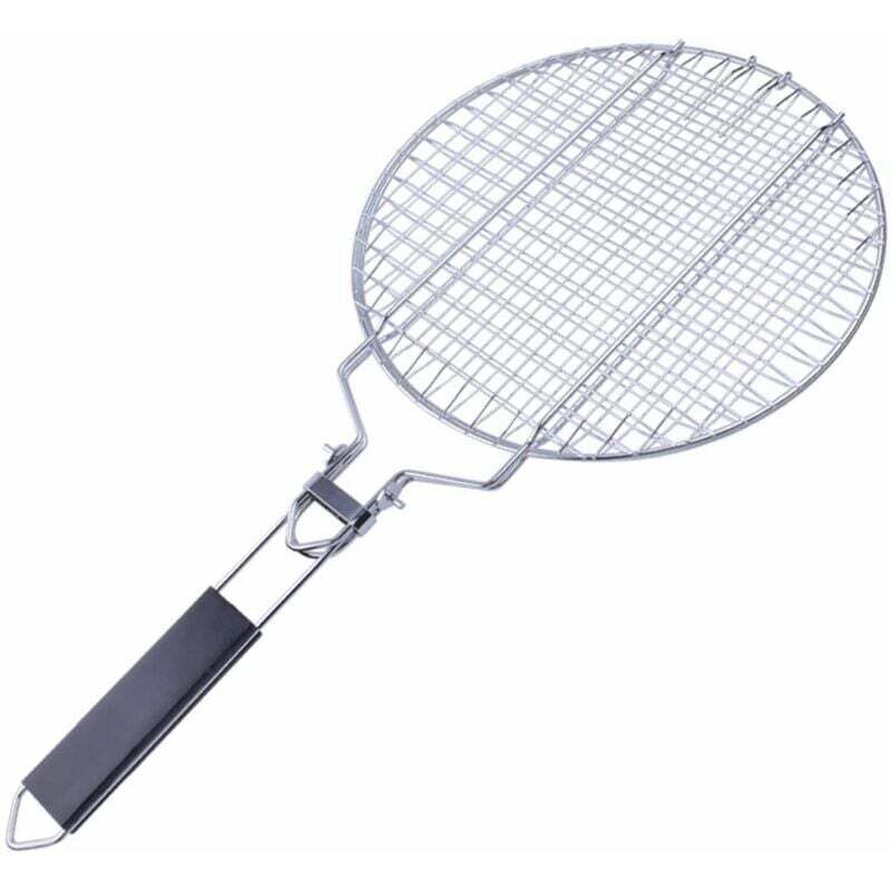 Tragbarer Grillkorb Aus Edelstahl – 28 Cm, Abnehmbarer Holzgriff, Ideal Für Fisch Und Fleisch