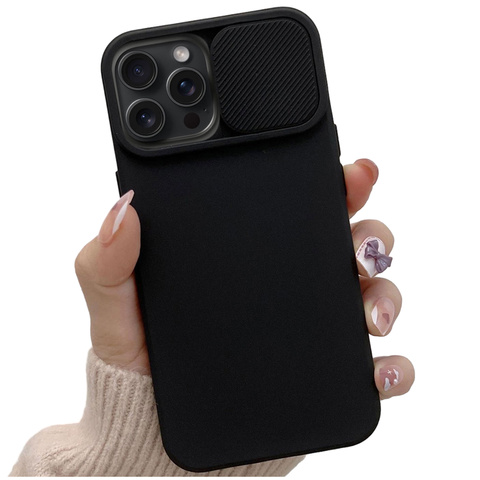 Iphone 15 Pro Max Slide Case Mit Kameraabdeckung, Mattschwarz, Alogy Soft Matt + Glas