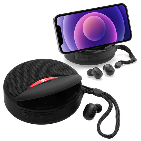 Alogy 2-in-1 Tws Tragbarer Kabelloser Bluetooth-kopfhörer Mit Lautsprecher, Bluetooth Bt, Wasserdicht, Schwarz