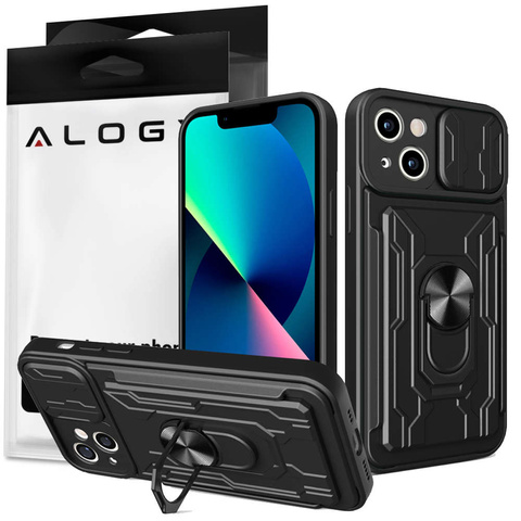 Alogy Camshield Standring-wallet-hülle Mit Kameraabdeckung Und Kartenfächern Für Apple Iphone 14 Schwarz