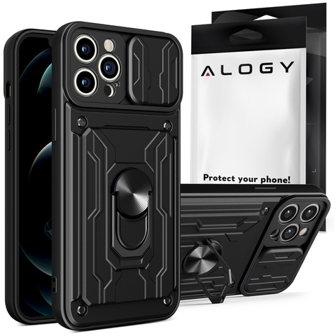 Alogy Camshield Standring-wallet-hülle Mit Kameraabdeckung Und Kartenfächern Für Apple Iphone 14 Pro, Schwarz