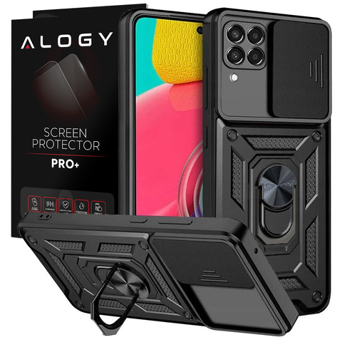 Alogy Camshield Stand Ring Schutzhülle Mit Kameraabdeckung Für Samsung Galaxy M53 5g, Schwarz + Glas