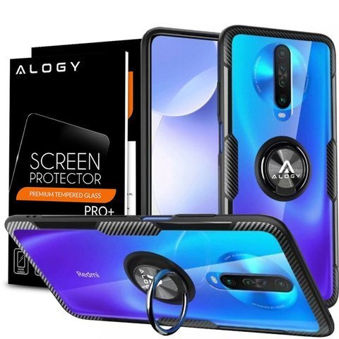 Alogy Ringhalter-schutzhülle Aus Transparentem Material Für Xiaomi Redmi K30/poco X2 (schwarz) + Alogy-glas
