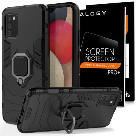 Alogy Stand Ring Armor Case Für Samsung Galaxy A02s/a03s 164mm Schwarz + Glas