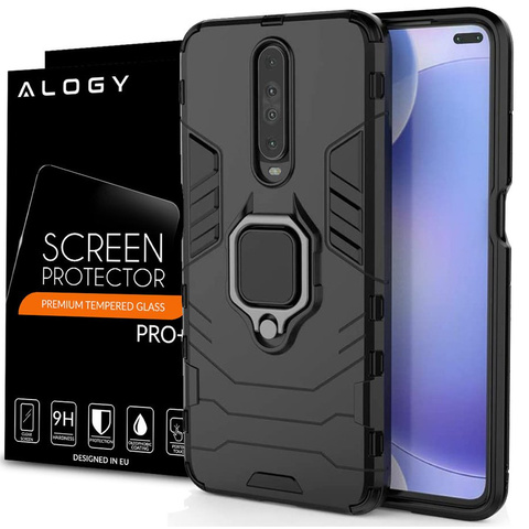 Alogy Stand Ring Armor Case Für Xiaomi Poco X2 Schwarz + Glas