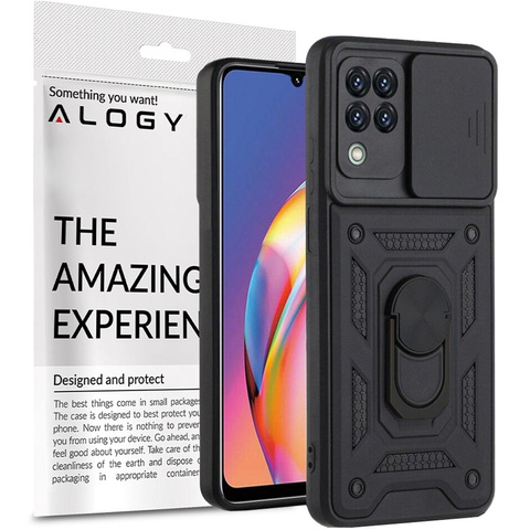 Alogy Stand Ring Armor Case Mit Kameraabdeckung Für Galaxy A22 / M22 4g Schwarz