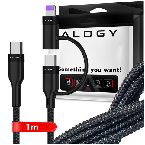 Alogy 2-in-1 Usb-c Typ-c Auf Lightning Powerdelivery-kabel Für Apple Iphone Pd 60w 100cm 1m Adapter Schwarz