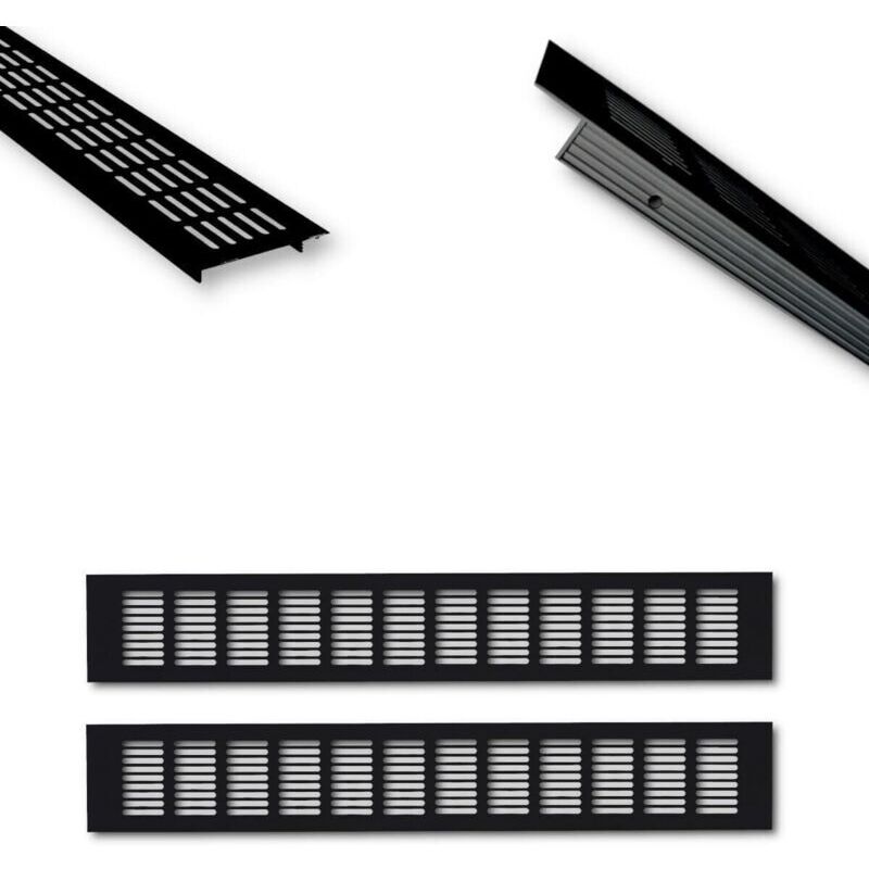 Schwarzes Aluminium-lüftungsgitter 50 X 8 Cm – Paar – Ideal Für Küche, Bad, Wc, Kleiderschrank – Mit Moskitonetz