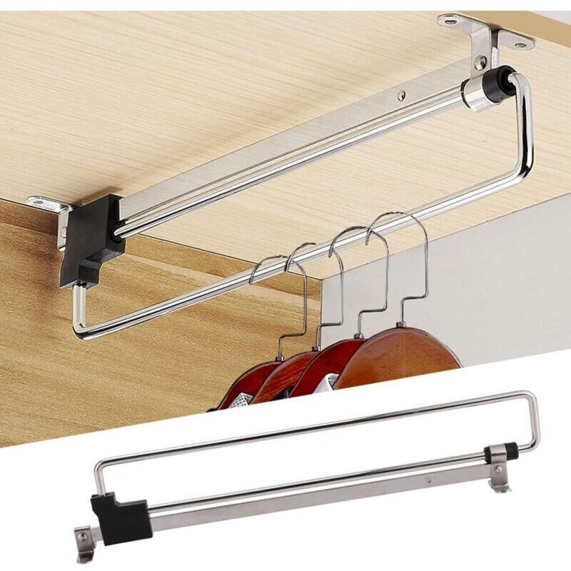 Ausziehbare Kleiderstange Für Den Kleiderschrank – 30 Cm, Verstellbar Und Ausziehbar, Verchromter Stahl, Einfache Montage Ohne Bohren