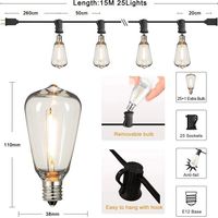 15 M Lange St38 Led-lichterkette Für Den Außenbereich, Wasserdicht (ip44), Dimmbar, 25 Tropfenförmige Fassungen, Für Garten Und Terrasse