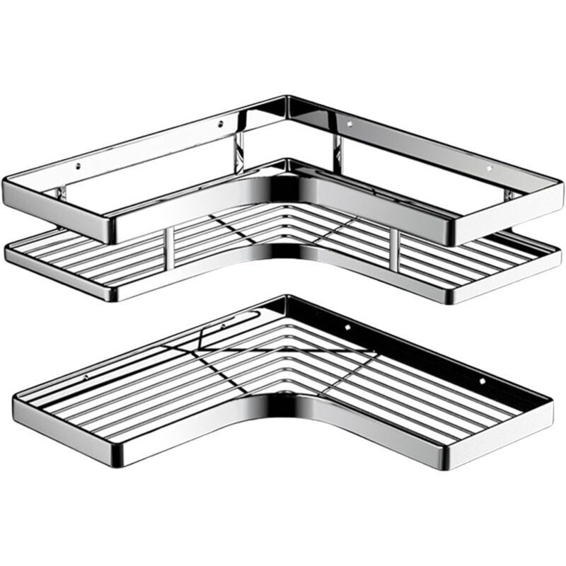 Eckduschablage Ohne Bohren – Edelstahl – Integrierte Seifenschale + Haken – Schnelle Und Stabile Montage