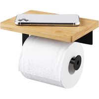Toilettenpapierhalter – Bambusregal – Edelstahl – Schwarz – Selbstklebend