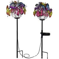 Set Mit 2 Solar-led-gartenleuchten, 48 Cm Hoch, Schmetterlings- Und Girlandenmotiv, Dekorative Außenbeleuchtung