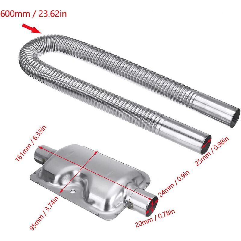 600-mm-abgasschalldämpfer-set Für Diesel-luftvorwärmer – 24 Mm Durchmesser, Ideal Für Parkplätze