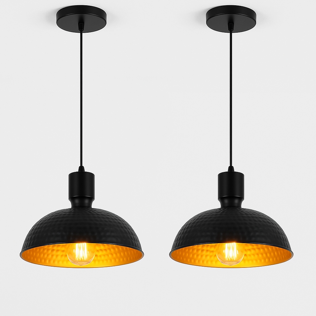 Metall-hängeleuchte, Schwarz Und Gold, 31 Cm, E27, Forcoso, 2er-set