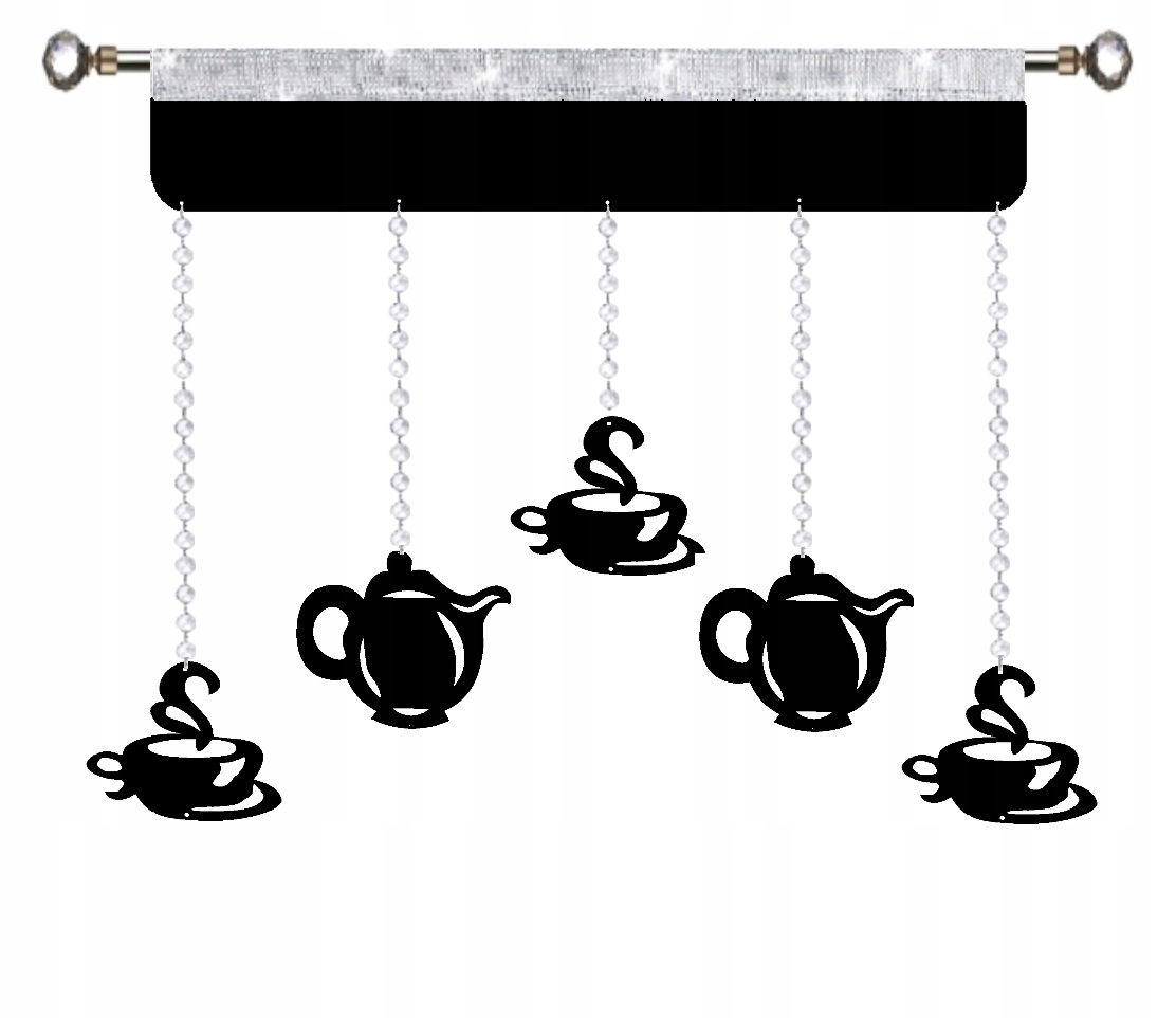 Küchenvorhang, Moskitonetz, Girlande, Krüge, Tassen, Kaffee, 90 Schwarze
