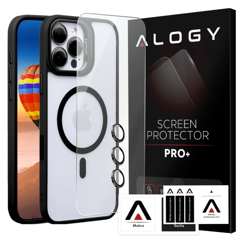 Hybrid-schutzhülle Für Apple Iphone 16 Pro: Alogy Kickstand Hybrid Case Mit Ständer Für Magsafe, Schwarz + Gehärtetes Glas