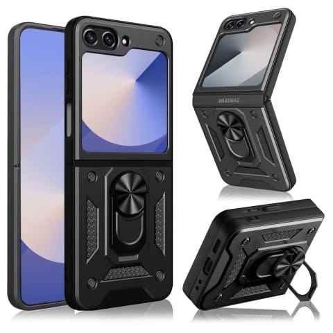 Schutzhülle Für Samsung Galaxy Z Flip 6, Gepanzert, Mit Ständer Und Ring, Alogy-design, Schwarz