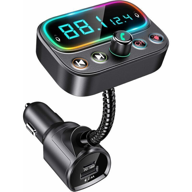 Bluetooth-fm-transmitter Fürs Auto Mit Zwei Mikrofonen, Qc3.0-usb-anschluss Und Integrierter Ein-/ausschaltfunktion – Kabelloses Freisprechsystem