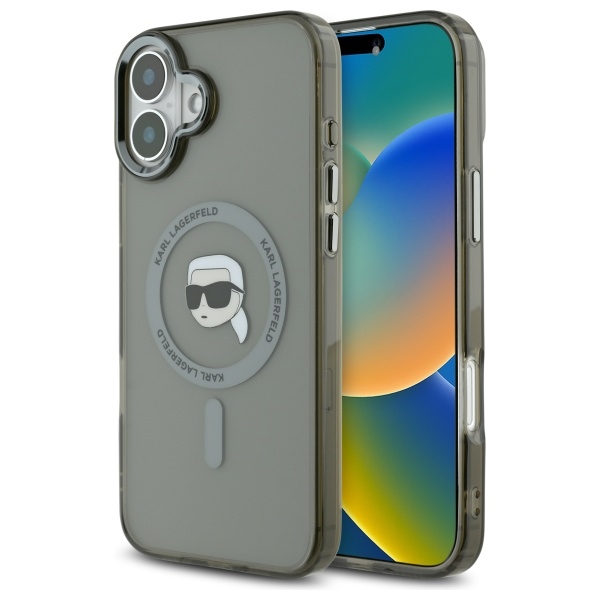Karl Lagerfeld Klhmp16mhlskik Iphone 16 Plus 6,7" Schwarze/schwarze Hartschalen-hülle Iml Metal Karl Head Magsafe