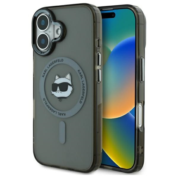 Karl Lagerfeld Klhmp16shlschk Iphone 16 6,1" Schwarze/schwarze Hartschalen-hülle Iml Metal Choupette Head Magsafe