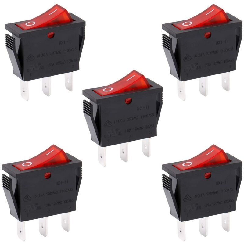 Spst 3-poliger Ein/aus-wippschalter Mit Roter Kontrollleuchte – 16 A / 250 V – 5er-pack