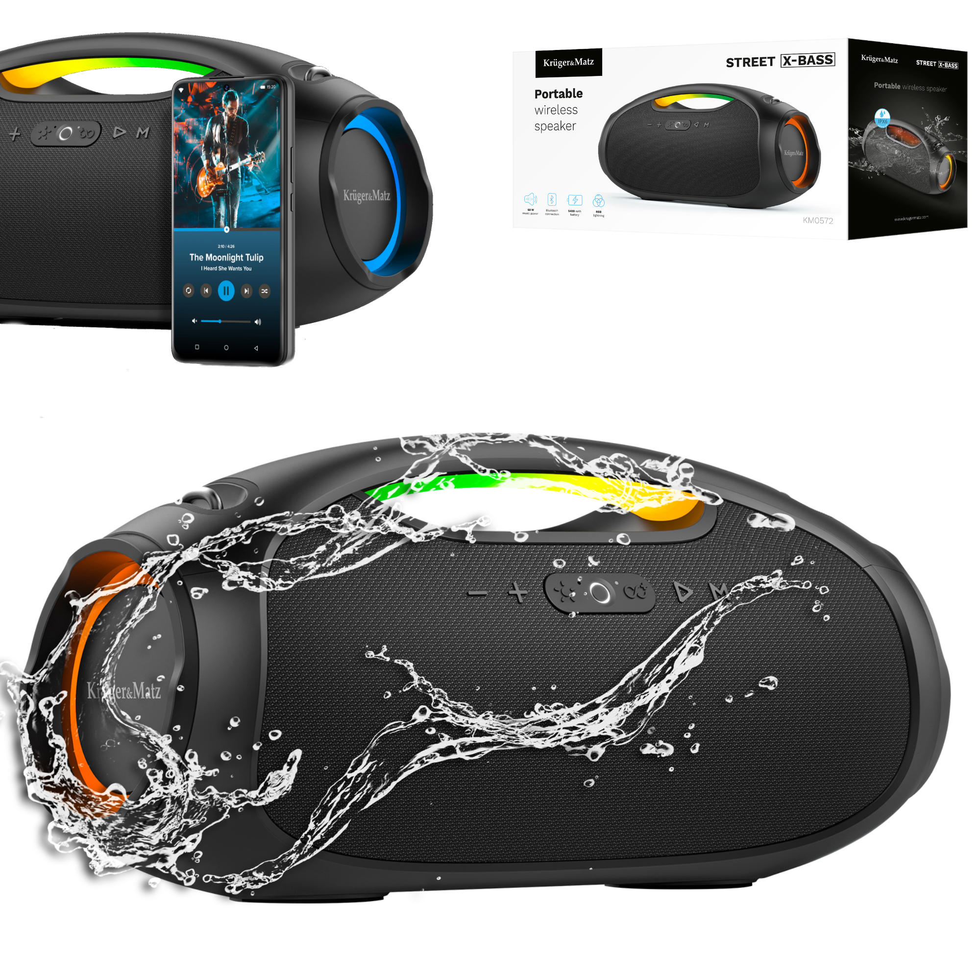 Tragbarer, Wasserdichter Bluetooth-lautsprecher 60w Aux Kruger&matz Street X-bass
