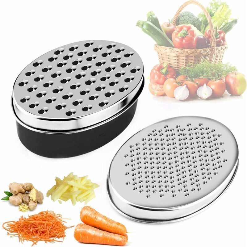 Multifunktionale Käsereibe Mit Integriertem Behälter Und Deckel – Schwarz, Edelstahl, 4 Funktionen (gemüse, Obst, Käse, Schokolade)