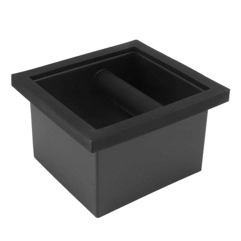 Quadratischer Behälter Ohne Boden Für Kaffeepulver, Aus Schwarzem Ptfe-gummi Und Stahl.