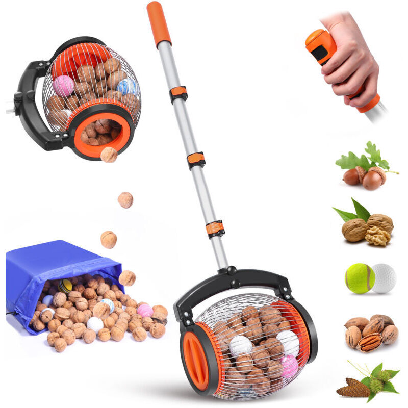 Verstellbarer Und Leichter Nusssammler Aus Robustem Kunststoff – Multifunktionaler Pflücker Für Nüsse, Kastanien Und Fallobst, Ideal Für Gärten Und Landwirtschaftliche Betriebe.