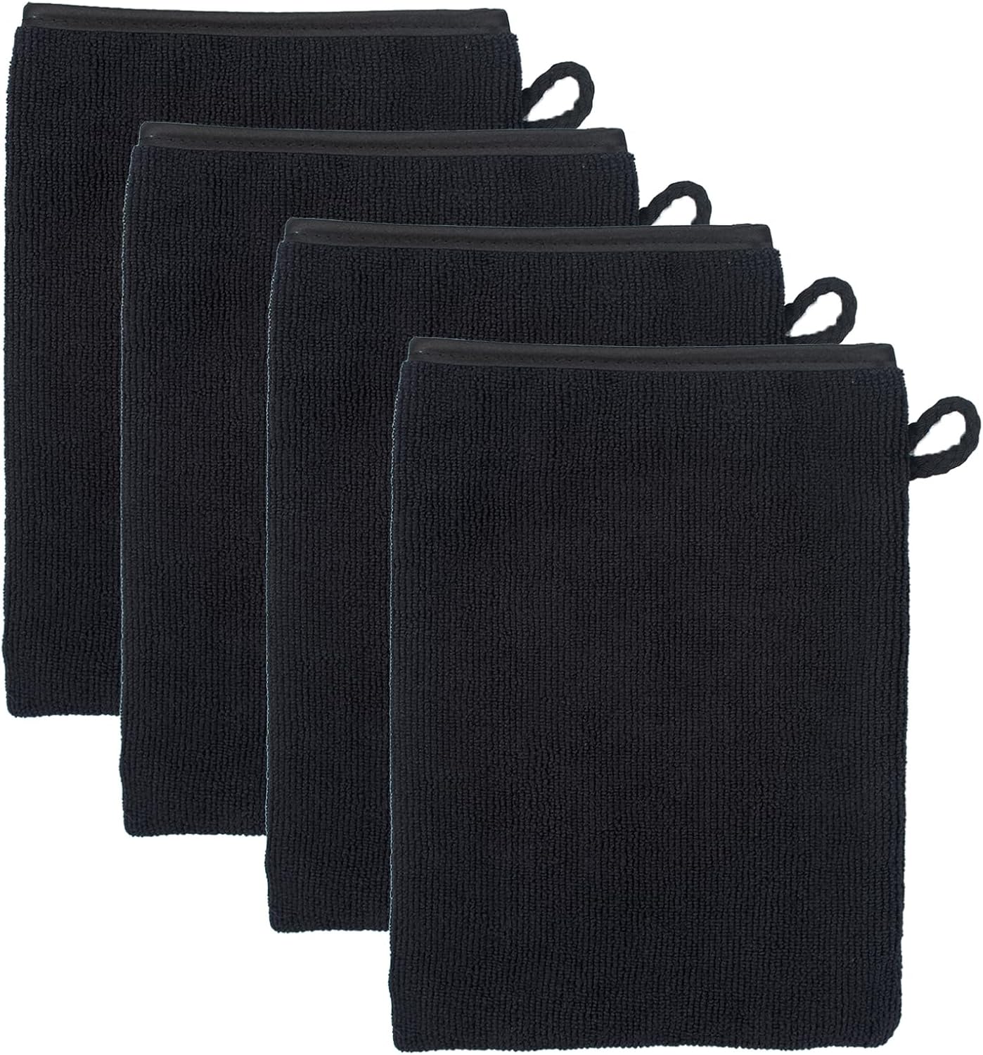 4er-set Waschlappen, 13 X 20 Cm Frottee-badehandschuhe, Saugfähiges Und Weiches Gästehandtuch Aus 100 % Baumwolle Mit Aufhängeschlaufe, Wiederverwendbare Make-up-entferner-handschuhe – Schwarz