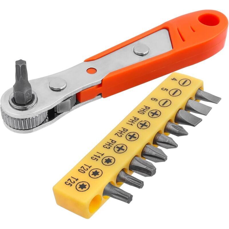 Miniatur-1/4″-umschaltknarre Mit 10 Bits – Vielseitiges Und Kompaktes Reparaturwerkzeug Für Heimwerker Und Elektronik.
