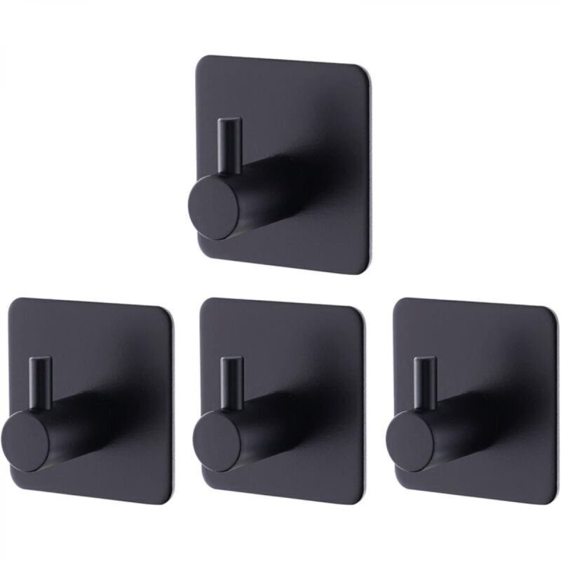 Selbstklebende Wandhaken Zum Anbringen Ohne Bohren – 4-teiliges Set Aus Schwarzem Edelstahl, Ideal Für Bad Und Küche.