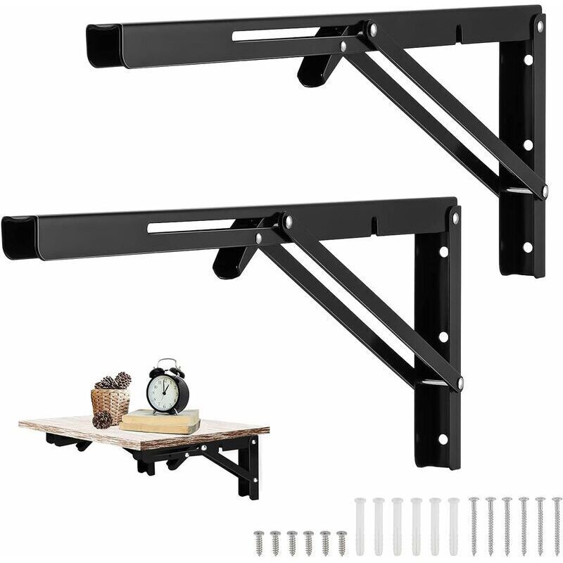 Schwarze, Klappbare Wandhalterung Aus Stahl – 400 X 170 Mm, Robuste Halterung Für Regal Oder Tablet, 1 Stück