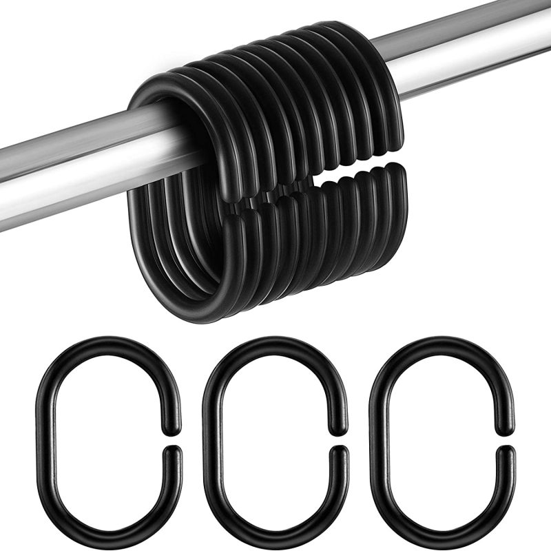 Set Mit 24 Duschvorhangringen Und Haken Aus Kunststoff (schwarz)