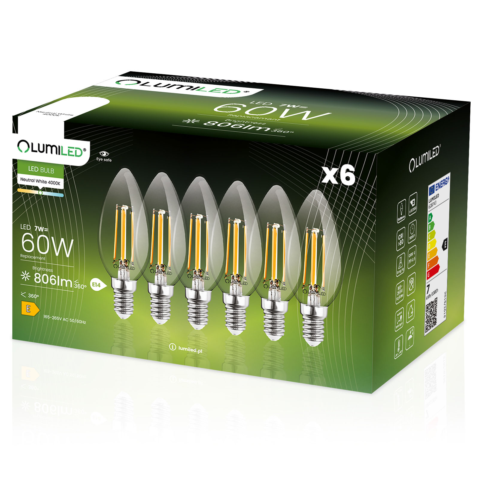 6x Led-lampe E14 Kerze B35 7w = 60w 806lm 4000k Neutral 360° Leuchtstoffröhre