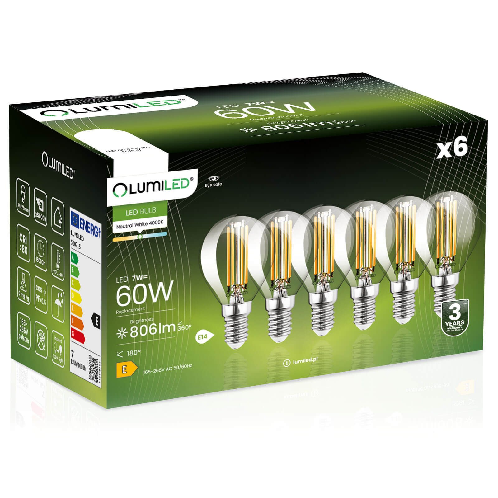 6x Led-lampe E14 Kugel P45 7w = 60w 806lm 4000k Neutralweiß 360° Leuchtstoffröhre