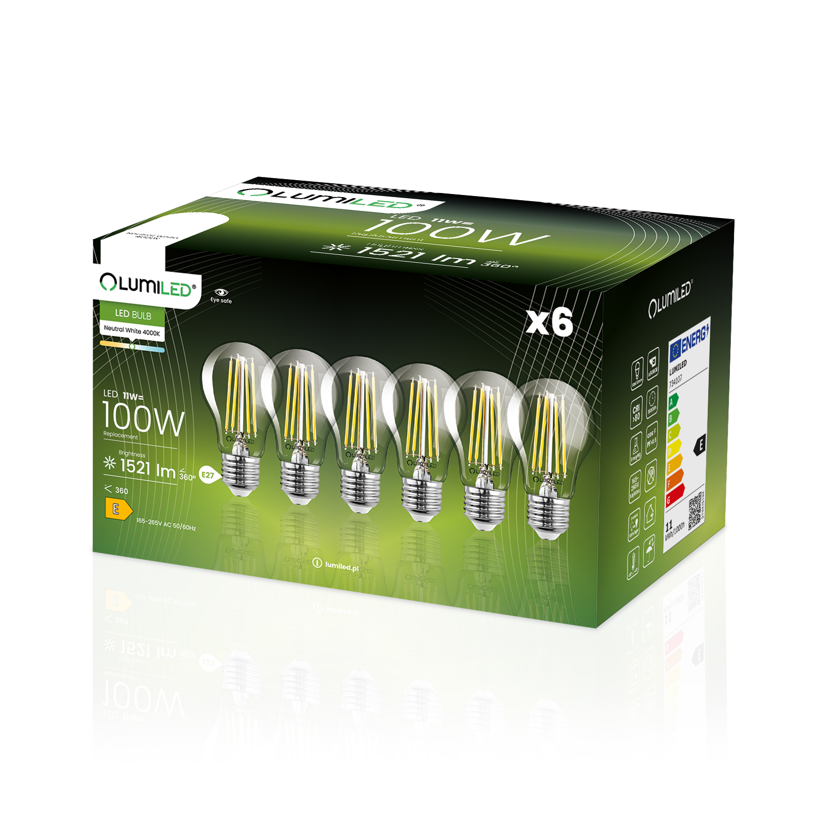 6x Led-lampe E27 A60 11w = 100w 1521lm 4000k Neutralweiß 360° Leuchtstoffröhre