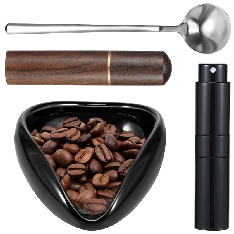 4-teiliges Set Für Schwarzen Keramik-kaffeespender (bestehend Aus Einem Kaffeebohnenspender, Einer 10-ml-gießkanne Und Einem Kaffeemesslöffel Aus Stoff Für Espresso)