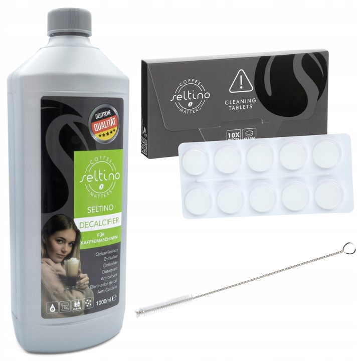 Seltino Universal-set Für Kaffeemaschinen: Reinigungstabletten, 1 L Entkalker, Reinigungsbürste