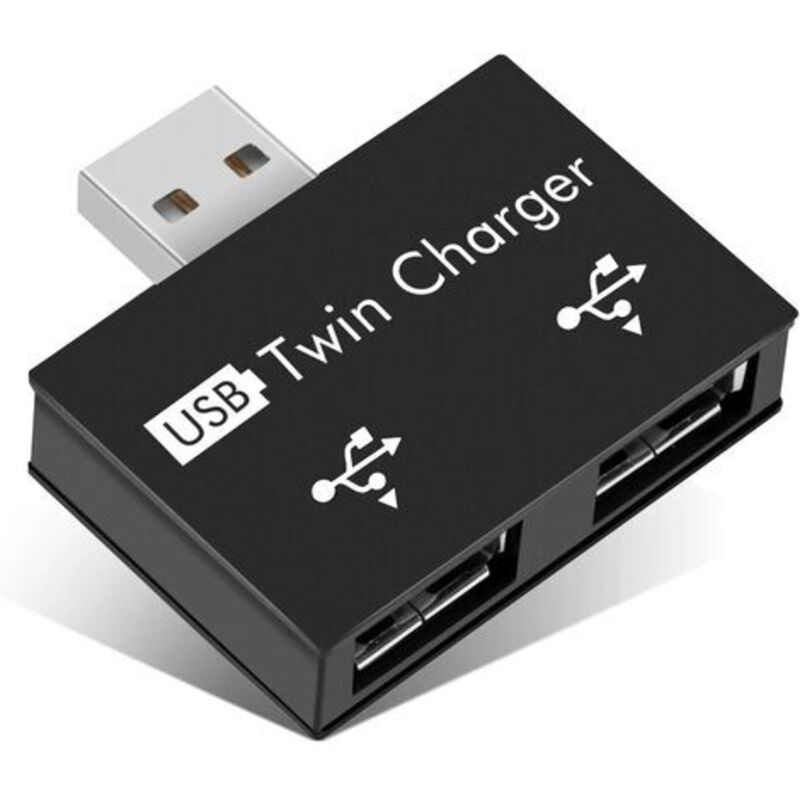 Tragbarer Usb-2.0-hub, 2-port-stecker Auf 2-port-buchse-adapter Für Pc Und Laptop, Schwarz - Ulisem