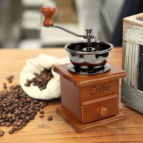 Handkaffeemühle Aus Holz Im Retro-stil, Braun, Mit Tragbarer Kurbel, Kaffeemühle Im Antik-design, Espressomühle Für Kaffeebohnen, Edelstahl