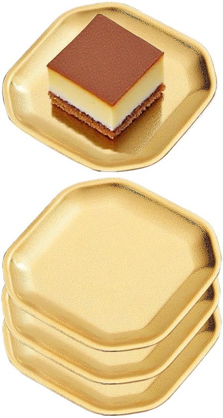 Zarte, Quadratische Servierplatte Aus Edelstahl, 12 X 12 Cm, 4er-set, Goldfarben, Geeignet Für Vorspeisen, Desserts, Kuchen, Salate Und Sushi