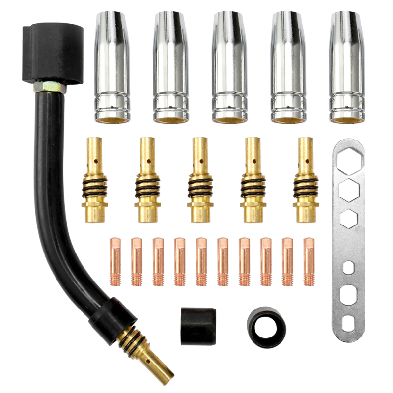 Set Aus 24 Verbrauchselektroden Für Mig 15ak-brenner: Schutzkappe, Elektrodenspitzen, Schwanenhalswinkel.