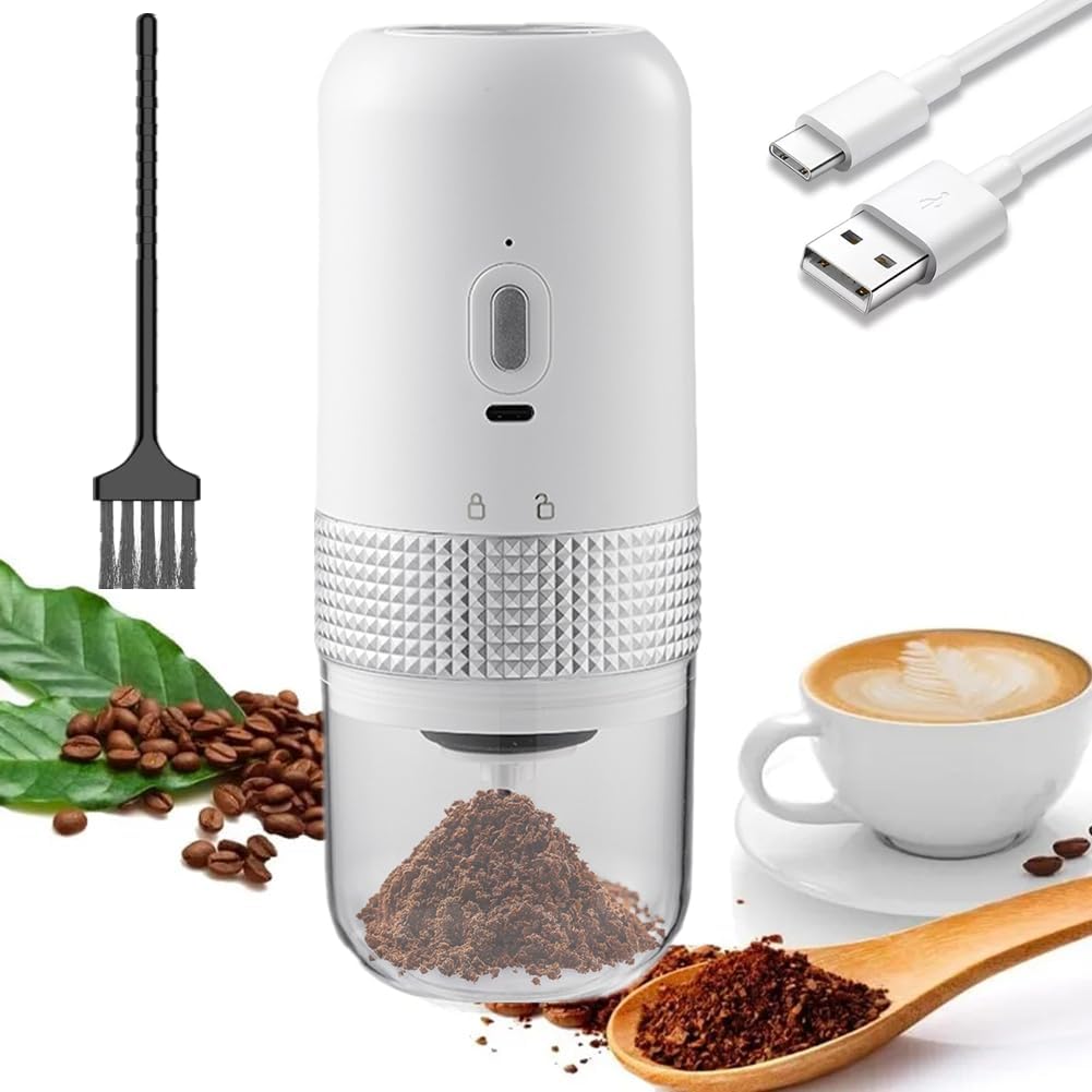 Elektrische Kaffeemühle, Tragbare Elektrische Kaffeemühle, Verstellbarer Mahlmechanismus, Keramik-kaffeemühle, Kleine Wiederaufladbare Kaffeemühle Für Bohnen, Nüsse, Getreide (weiß)